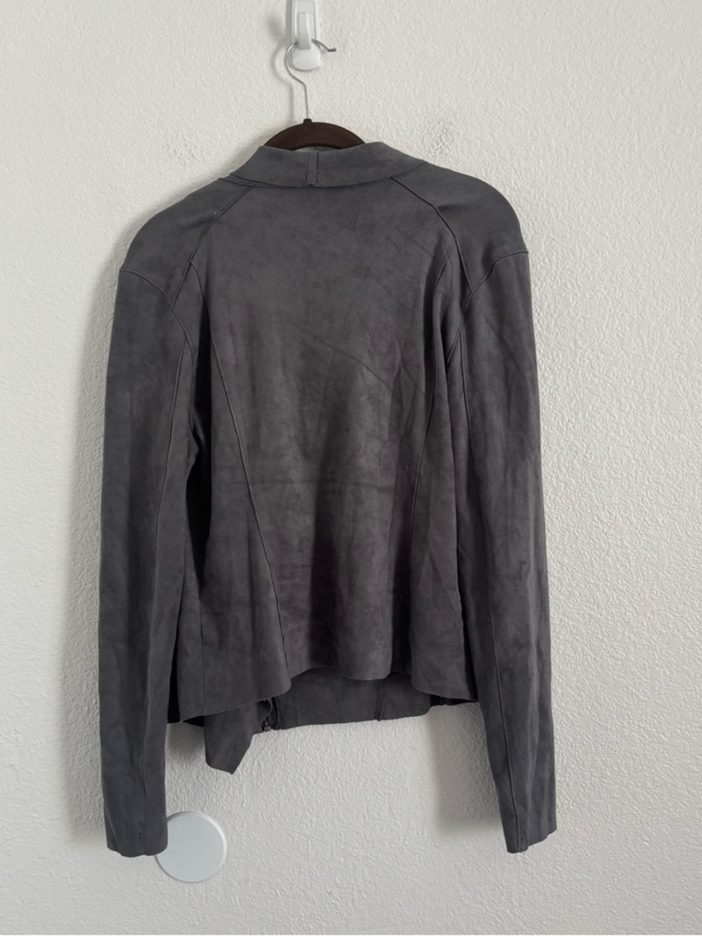 Blank NYC Women's Size Medium Gray Asymmetrical Drape Faux Suede Jacket - Picture 4 of 4